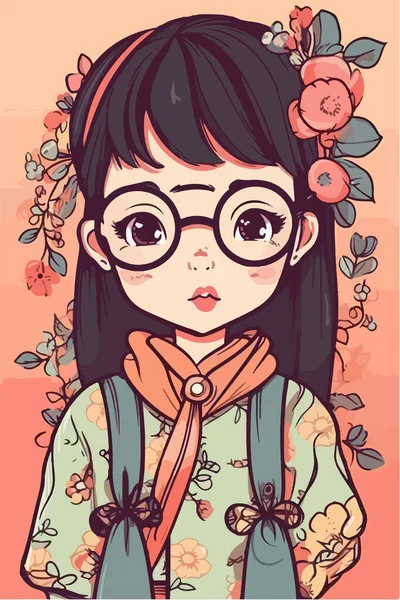 Милая Девушка Традиционной Японской Одежде — стоковый вектор
