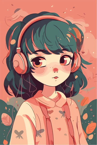 Vektorillustration Eines Mädchens Mit Kopfhörern — Stockvektor