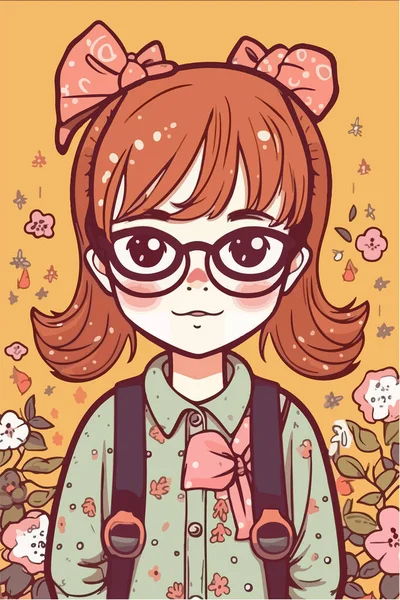 Słodkie Student Dziewczyna Noszenie Okularów — Wektor stockowy