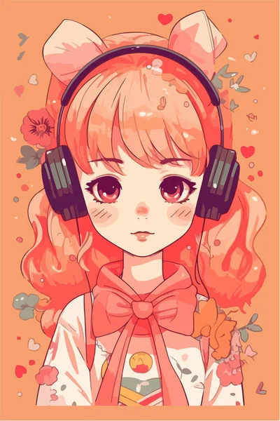 Mädchen Mit Kopfhörern Hört Musik — Stockvektor