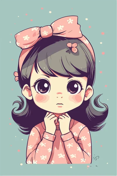 Cute Little Girl Pink Eyes — Stock Vector