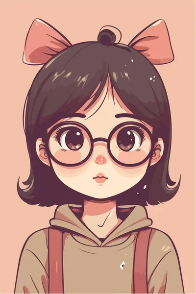 Süße Asiatische Mädchen Mit Brille Zeichentrickfigur Vektorillustration — Stockvektor