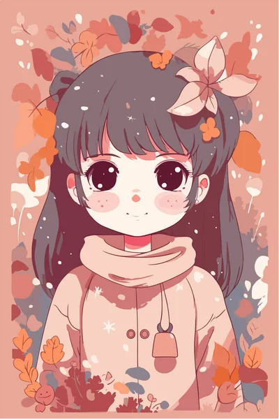Menina Bonito Com Folhas Outono Suéter Ilustração Vetorial — Vetor de Stock