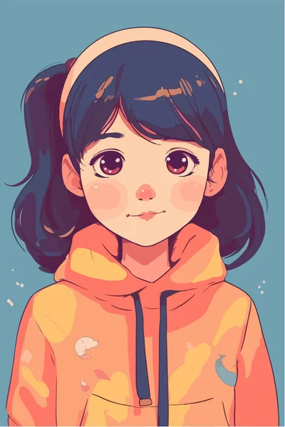 Cute Little Girl Yellow Sweater Jeans Vector Illustration — Stock Vector