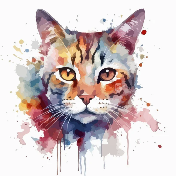Gato Acuarela Con Fondo Abstracto Ilustración Animal — Vector de stock