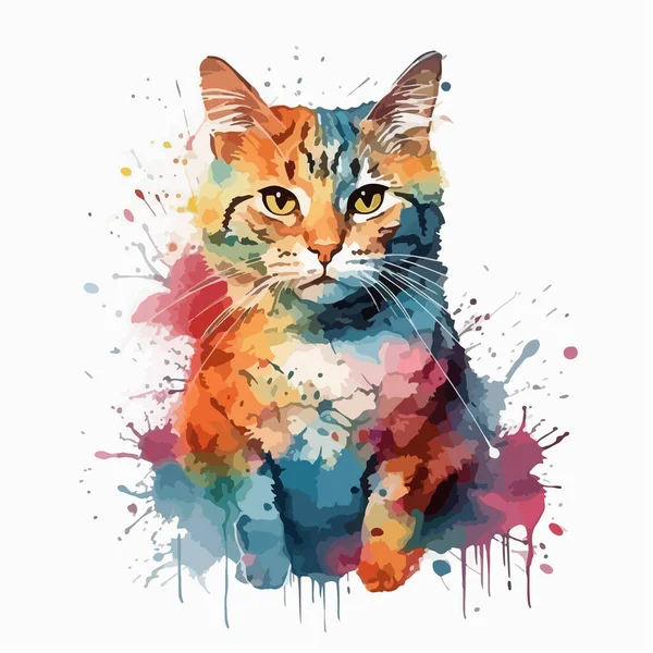 Chat Coloré Illustration Aquarelle — Image vectorielle