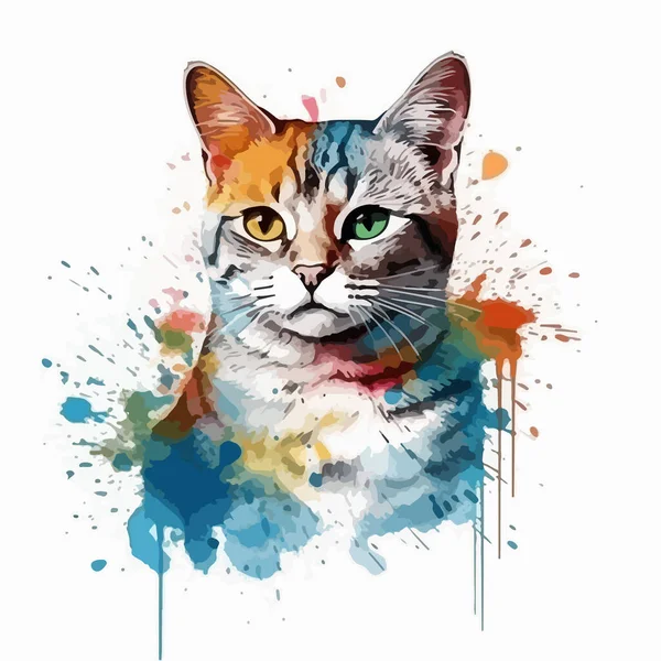 Colorido Gato Ilustración Arte Acuarela — Vector de stock