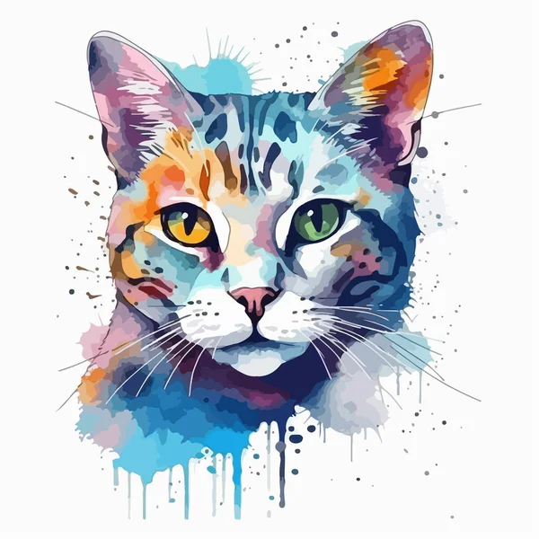 水彩画と手描きのカラフルな猫 — ストックベクタ