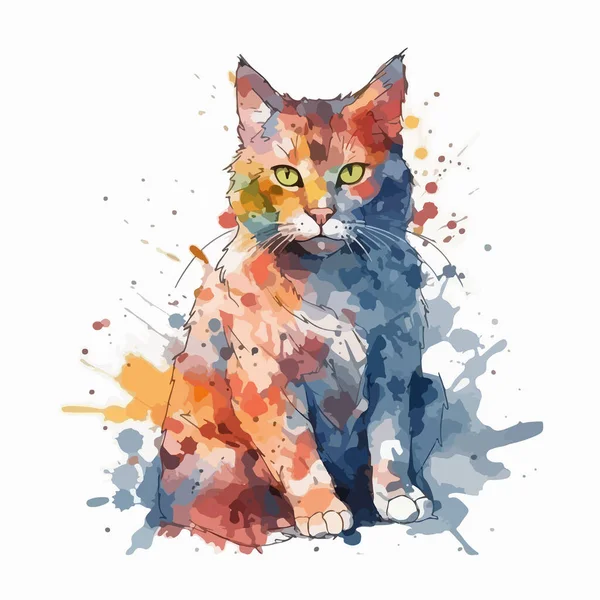 Кошка Акварельной Краске — стоковый вектор