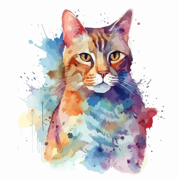 Красочная Кошка Акварель — стоковый вектор