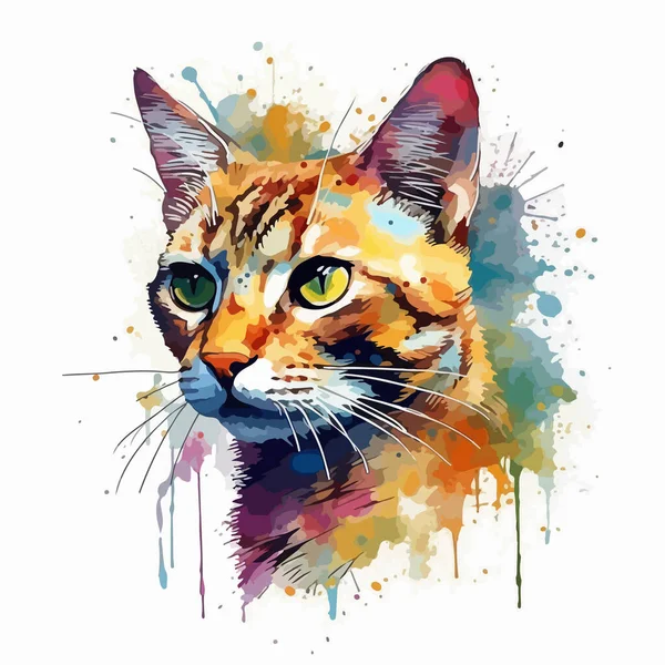 Ручной Рисунок Акварелью Красочной Кошки Брызгами — стоковый вектор