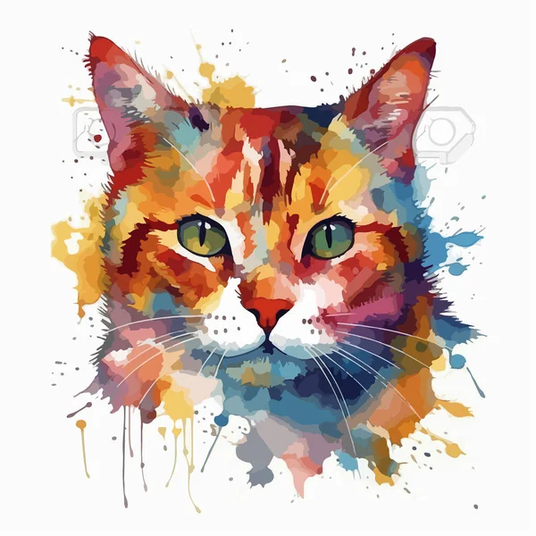 Chat Coloré Avec Fond Aquarelle — Image vectorielle