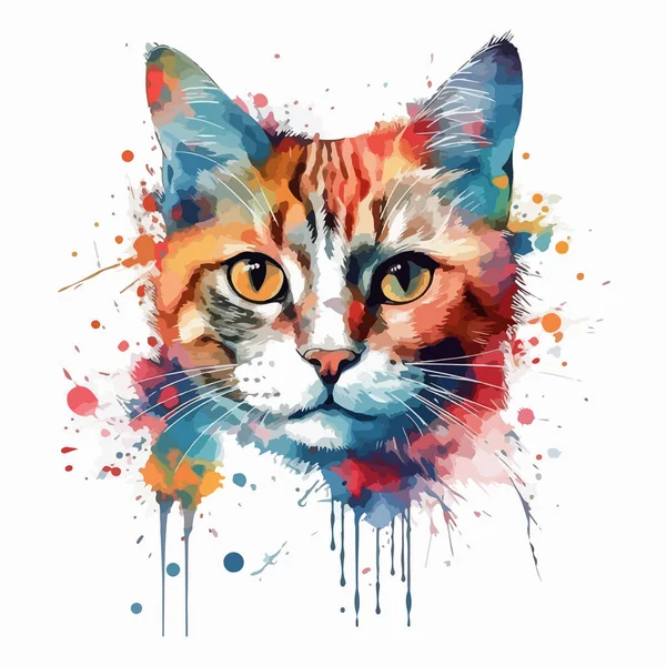 Ilustração Aquarela Com Gato —  Vetores de Stock