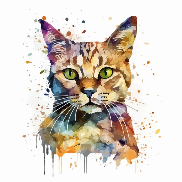 Ilustração Aquarela Retrato Gato —  Vetores de Stock