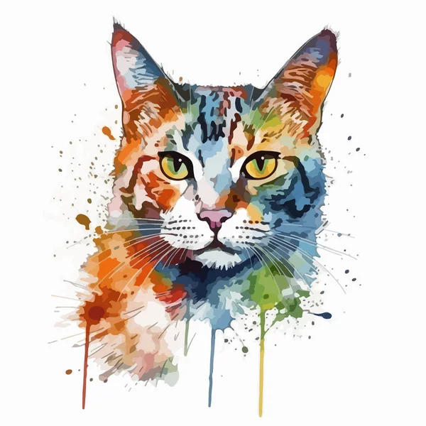 Kot Obraz Akwarelowy Portret Zwierzęcia — Wektor stockowy
