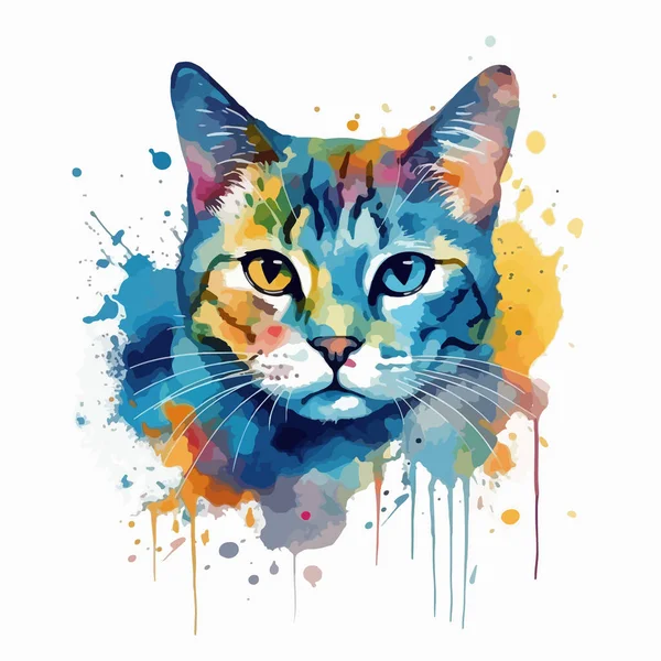 Katzenillustration Handgezeichnetes Tier Mit Abstrakten Elementen Isoliert Auf Weißem Hintergrund — Stockvektor