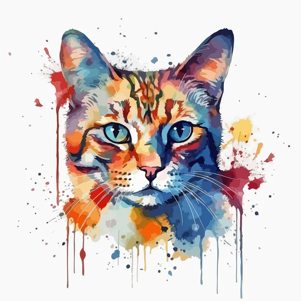 白地に水彩画が描かれた猫 — ストックベクタ