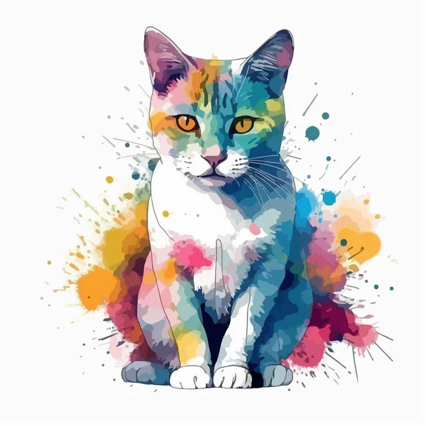 かわいい猫のイラストを水彩画 — ストックベクタ