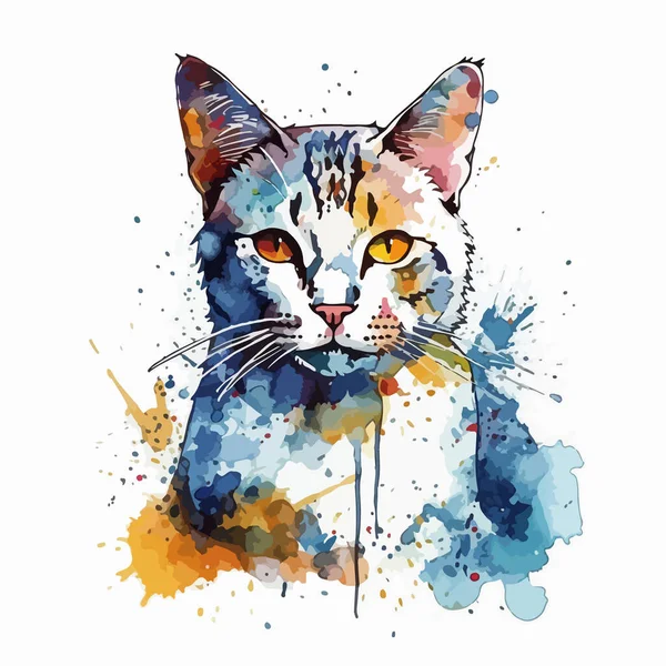 Akwarela Kot Kwiatowym Wzorem Ramce Strony Malowane Wektor Ilustracji — Wektor stockowy