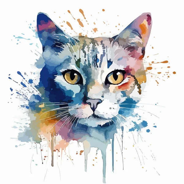 Chat Illustration Aquarelle Avec Animal Abstrait — Image vectorielle