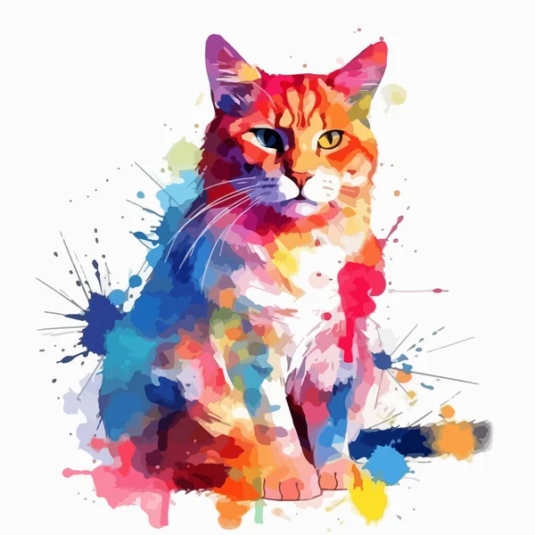 水彩猫 白い背景に動物の手描きイラストデザインやポスター — ストックベクタ