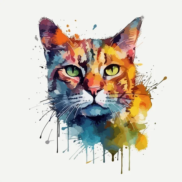 Abstracte Kleurrijke Kat Met Verf Spatten Opgeblazen Gevoel Vectorillustratie — Stockvector