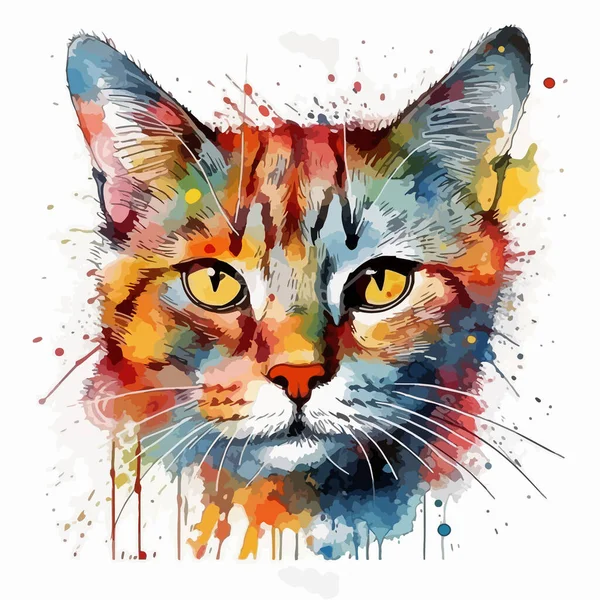 Cabeça Gato Colorido Pintura Arte Fundo Abstrato Ilustração Vetorial —  Vetores de Stock
