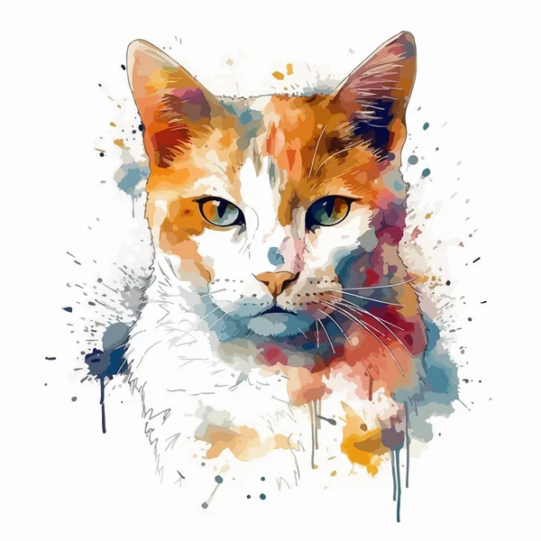 Watercolor Cat White Background — Image vectorielle