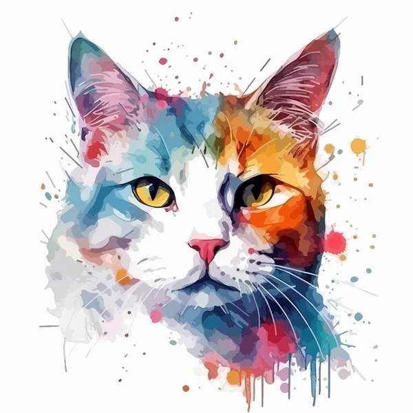 Aquarell Porträt Der Katze — Stockvektor