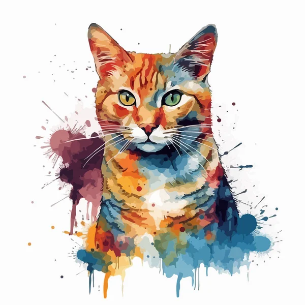 Bunte Katze Mit Farbspritzern — Stockvektor