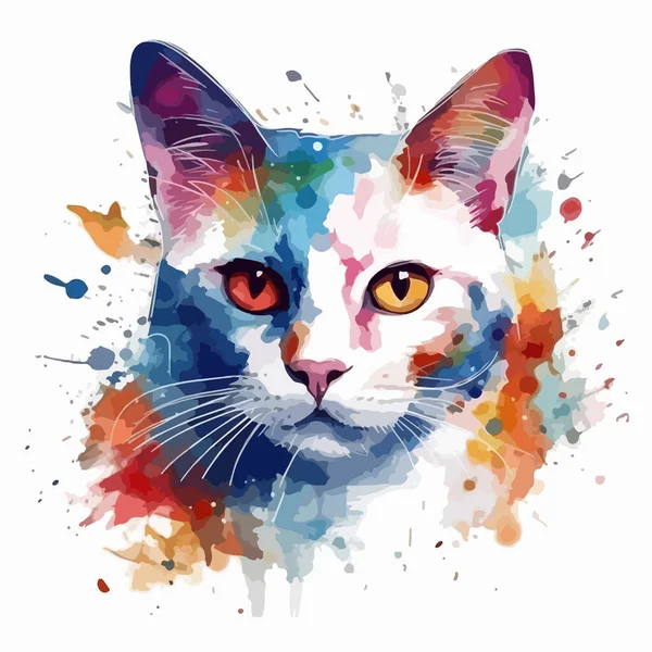 Aquarell Handgezeichnete Illustration Mit Bunten Katzen — Stockvektor