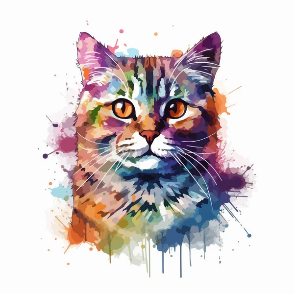 Illustration Aquarelle Chat Avec Une Tache Colorée — Image vectorielle
