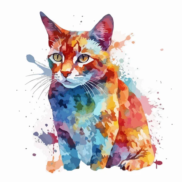 Chat Avec Aquarelle Colorée Peinture — Image vectorielle