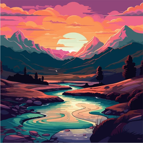 mountain lake landscape, mountain river, sunset, river, river, mountains, river