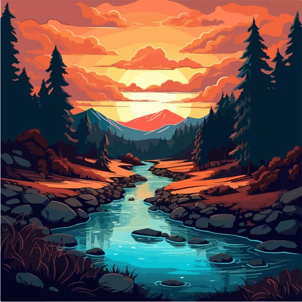 mountain landscape, river and mountains. beautiful landscape. vector illustration