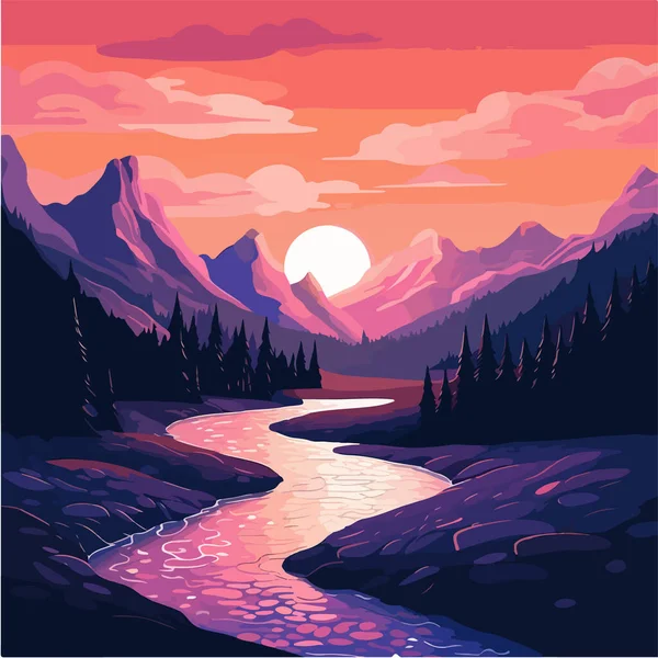 Гірське Озеро Заході Сонця — стоковий вектор