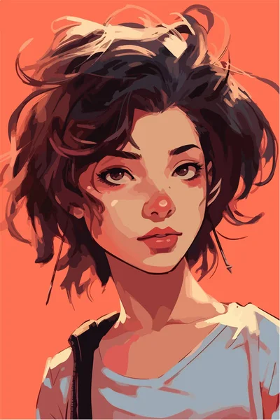 Porträt Eines Mädchens Mit Orangefarbenem Haar Und Gesicht Vektorillustration — Stockvektor
