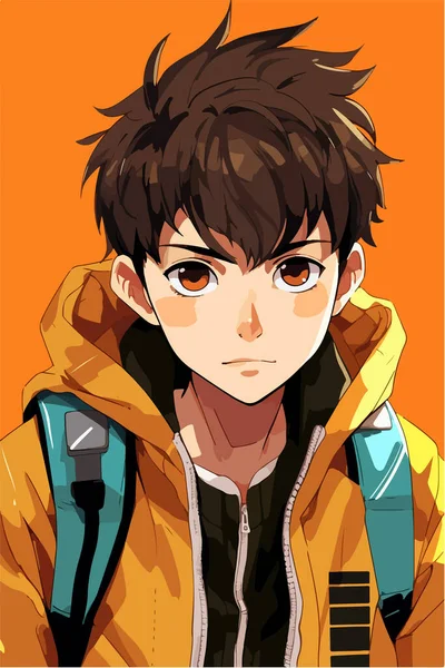 Cute Boy Orange Jacket - Stok Vektor