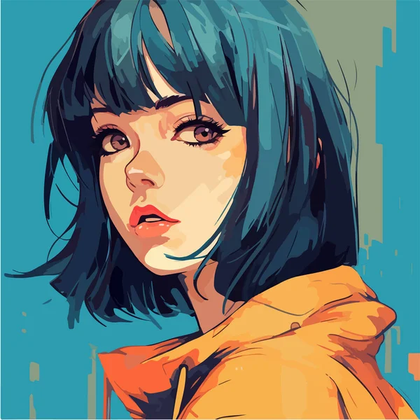 Meisje Oranje Blauwe Tinten — Stockvector