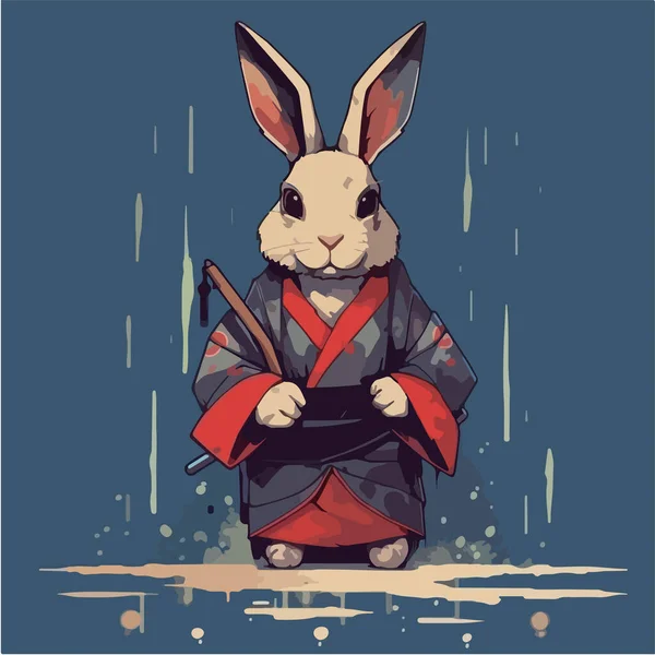 Cute Cartoon Rabbit Japanese Kimono Vector Illustration — Stock Vector
