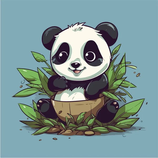 Lindo Panda Bosque Bambú — Vector de stock