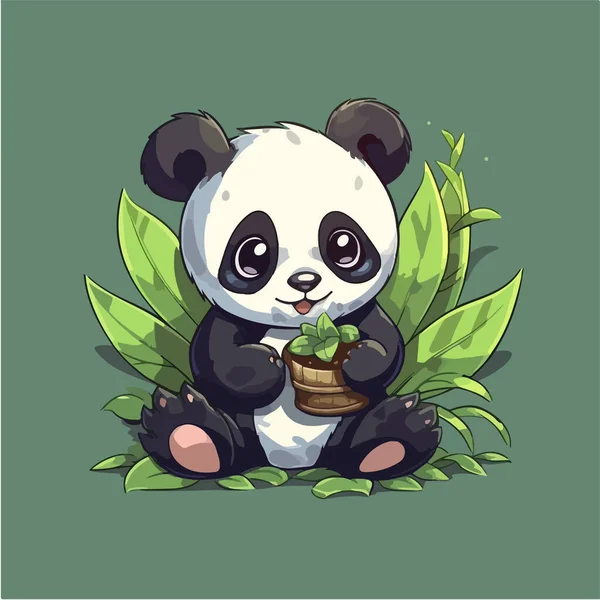 Elinde Bambu Tutan Panda — Stok Vektör