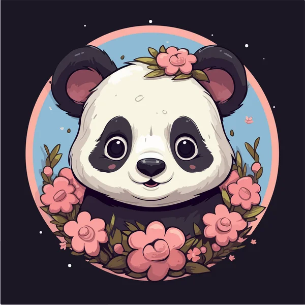 Lindo Oso Panda Una Corona Flores — Vector de stock