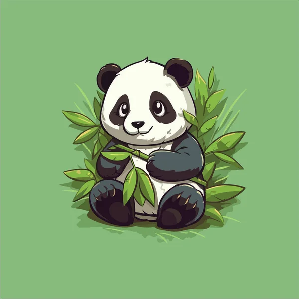 Simpatico Panda Con Foglie — Vettoriale Stock