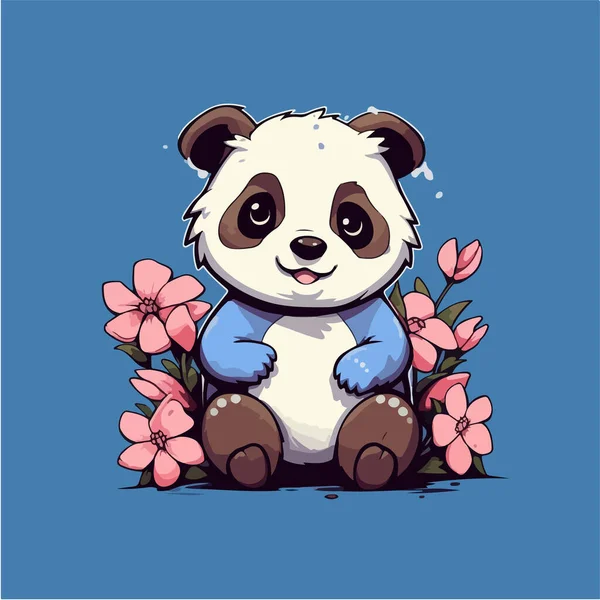 Lindo Panda Con Una Flor Carácter Animal — Vector de stock