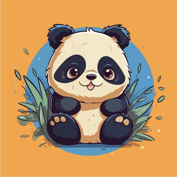 Lindo Panda Bosque Bambú Ilustración — Vector de stock