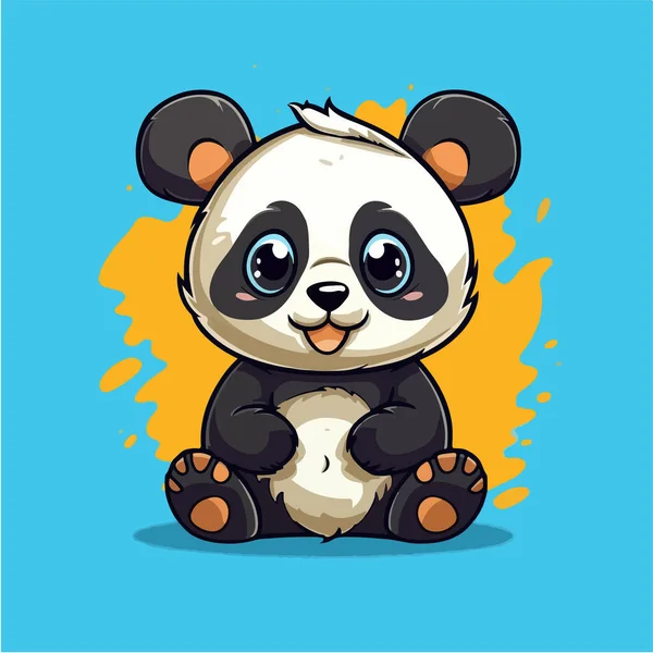 Cute Cartoon Panda Blue Background Vector Illustration — Stock Vector