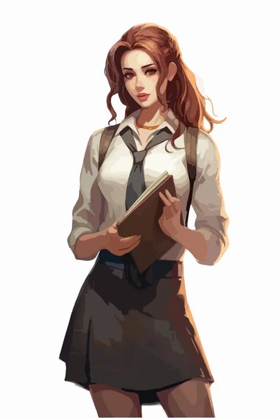 stock vector cute girl in school uniform 