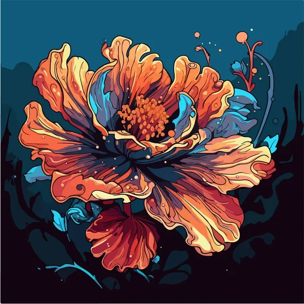 Διανυσματική Ζωγραφισμένη Απεικόνιση Λουλουδιών Και Φύλλων — Διανυσματικό Αρχείο