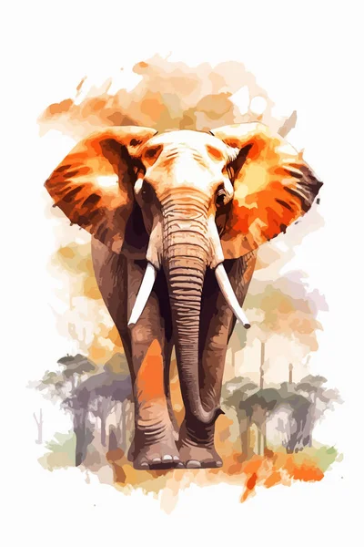 Slon Akvarel Africké Savaně — Stockový vektor